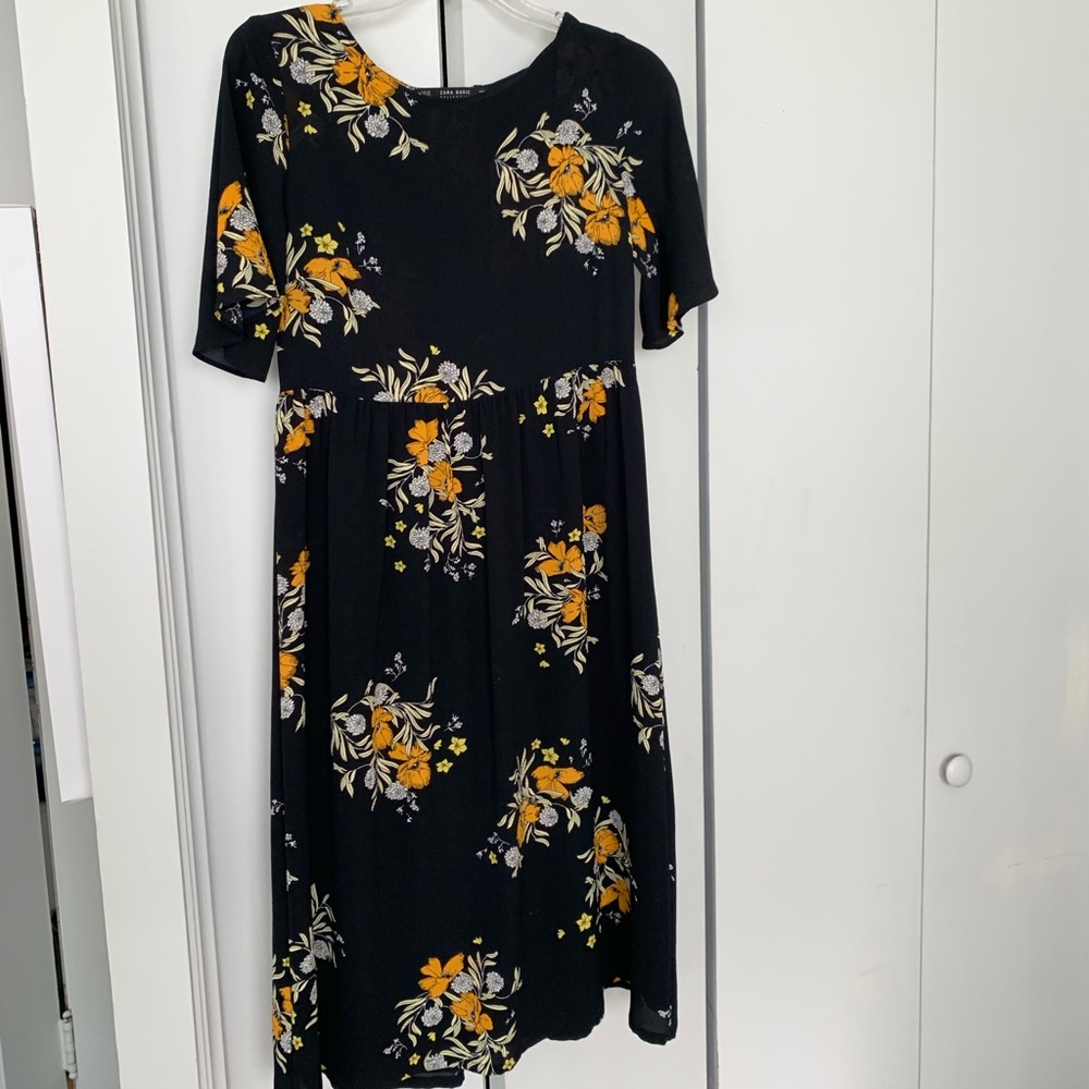 Black And Yellow Floral Midi Dress
